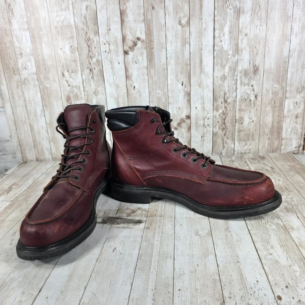 Red Wing Shoes Men's Burgundy Leather Moc Toe Work Boots‎ Size 13 AA 14500